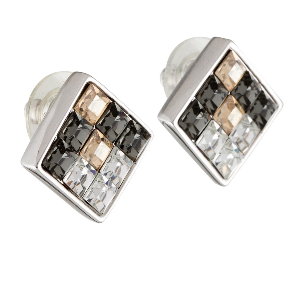 Judith Leiber Crystal Checker Square Stud Earrings